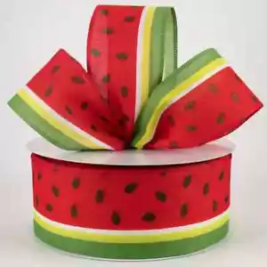 2.5" Watermelon Slice Satin Stripe Wired Ribbon (10Yards) - Picture 1 of 2