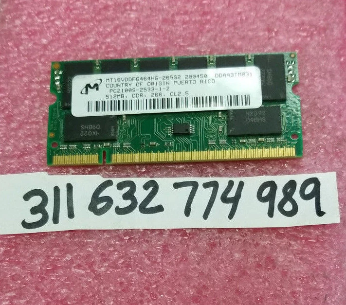 512MB DDR DDR1 PC2100 PC 2100 DDR1-266 DDR1 266 200PIN NON-ECC LOW DENSITY 32X8 - Image 1 of 1