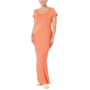 Mango Orange Mixed Stripe Maxi Dress Size XL Short Sleeve Gift Nina Leonard New - Picture 1 of 1