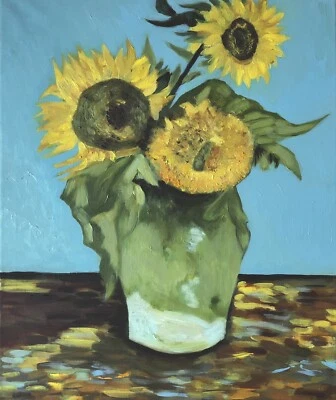 Pintura al óleo sobre lienzo inspirada en Vincent Van Gogh Los girasoles 60 x 50 cm Foto 1 de 4
