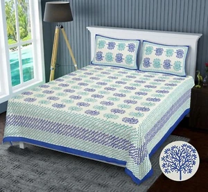 Designer Handmade Printed Cotton Bed Sheet With 2 Pillow Cover - Picture 1 of 4