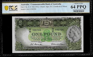 Australia 1 Pound 1953 PCGS 64 PPQ UNC P#30a Queen Elizabeth - Picture 1 of 4