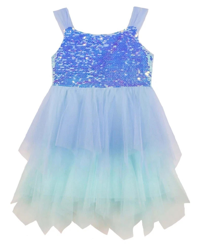 Pink Violet Little Girls Sleeveless Ombre Sequin Fairy Hem Dress - Cornflower - Image 1 of 1