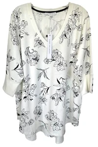Jane & Delancey Women's Floral V-Neck Blouse Short Sleeve Plus Size 2X White - Picture 1 of 8