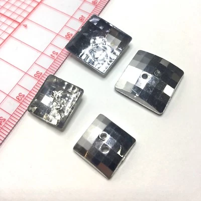 Silver Square Diamanté  16mm - 2 Hole Button Disco Dress Vintage Reflective - Image 1 of 4