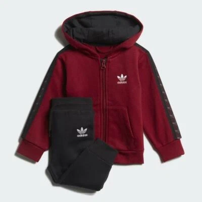 Infants Adidas Originals Tape Hoodie Set Burgundy/Black EJ7038 - Image 1 of 4