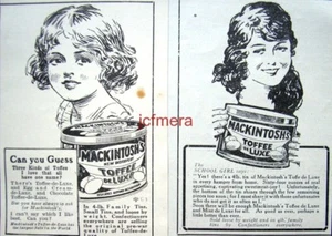 2 x Very Small 1920s Mackintosh's 'Toffee de Luxe' ADS - Original Print Advert - Picture 1 of 1