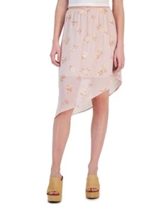 Hippie Rose Juniors' Printed Asymmetric MIDI Skirt - Pink Floral, Size L - Picture 1 of 1