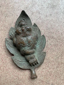 Statua WOW bronzo tibetano fatta a mano *rospo ricchezza su foglia* XX067 - Foto 1 di 6