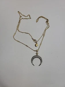 Stella & Dot Gold Tone Pave Sparkle Crystal Rhinestone Crescent Moon Necklace - Picture 1 of 6