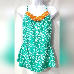 Top halter batik verde naranja para mujer talla M cuentas ropa de resort isla crucero playa - Imagen 1 de 7