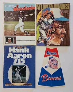 Vintage Atlanta Braves cardboard & 1974 Yearbook Scorebook MLB Baseball Aaron - Picture 1 of 22