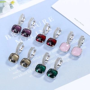 Pendientes cuadrados colgantes colgantes de aro de plata 925 para mujeres boda joyería - Imagen 1 de 14