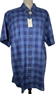 ROWM Men's Short Sleeve Shirt - Blue Check Cotton Button-Down - NWT Size XLT - Picture 1 of 10