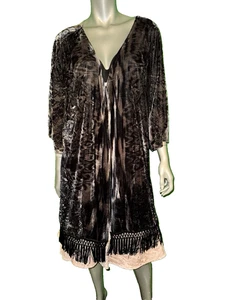 ONE WORLD NWT Brown/Black Print Velour Long Cover-Up Open-Front Jacket sz 3X - Picture 1 of 6