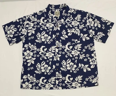Camisa de campamento Steve & Barry's clásica hawaiana azul/blanco 100 % algodón XL India Foto 1 de 4