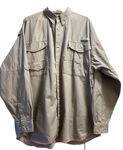 Vintage Columbia PFG Angelhemd Herren 3XL Khaki Langarm Knopfleiste belüftet - Bild 1 von 14