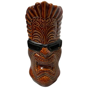 The Tikinator Mug Tiki Farm Nietveld Sunglasses 2005 8" Brown Glaze Drink Glass - Picture 1 of 8