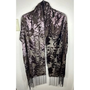 Sciarpa floreale burnout velluto scialle avvolgente marrone cioccolato trasparente vacanza sera - Foto 1 di 10