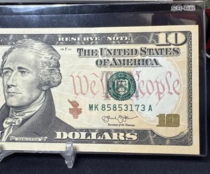 $10 2013 1 FEDERAL RESERVE NOTE MK/A BLOCK (fw) ( DALLAS “K”) UNCIRCULATED - Picture 1 of 10