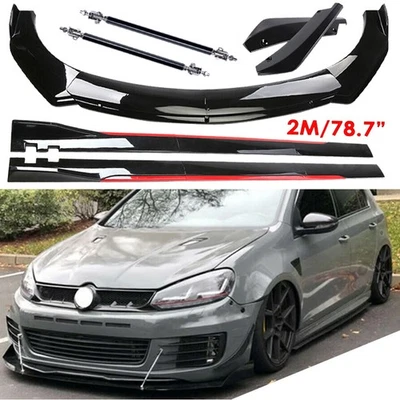 Front Bumper Lip Spoiler Splitter Gloss Black Red Body Kit For Volkswagen Jetta Foto 1 de 4