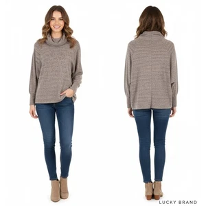 EUC Lucky Brand 2X Wasserfallausschnitt Dolman Pullover rosa grau meliert Strick kuschelig lässig - Bild 1 von 11