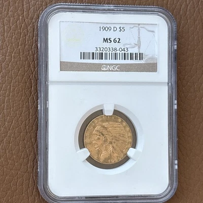 1909 D Five $ Indian Head Gold Coin NGC Graded MS 62 Number 33203338043 - Image 1 of 4