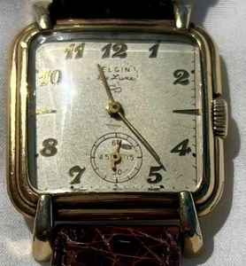 VINTAGE ELGIN DE LUXE, GOLDFILLED ARMBANDUHR, ECHTES KROKODILBAND 30er JAHRE - Bild 1 von 5