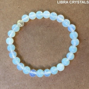 Milky White Opalite - Womens Bead Bracelet Elastic Tie 7in 8mm - Picture 1 of 3