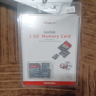 NEW Sandisk 2GB Memory 3 in 1 MicroSD Card with Adapters For SD and miniSD RARE - Image 1 of 2
