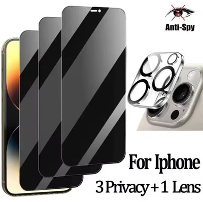 3 Films Anti-Espion iPhone 11-17 Pro Max Verre Trempé + Protection Caméra - Photo 1/4