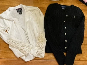 Lot Of 2 Sweater-cardigan Girls Size S Approx 5-6, Black And Ivory - Picture 1 of 10