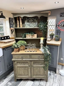 Shabby Chic Oak Dresser Painted In Annie Sloan Distressed Waxed In Dark Wax - Picture 1 of 22