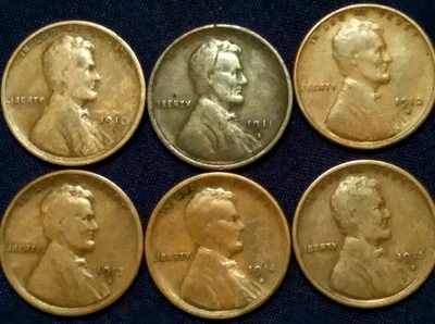 1910s 1911s 1912s 1913s 1914s 1915s Lincoln Wheat Penny Cent ~Lot 6 semi-keys~ - Image 1 of 4