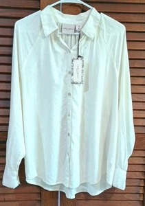 NWT Laura Ashley Ivory Linen Blend Button Top Size Medium Blouse Summer Cool New - Picture 1 of 7