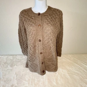 Kilronan Knitwear Cardigan Women S Brown Merino Wool Sweater Ireland Cable Knit - Picture 1 of 12