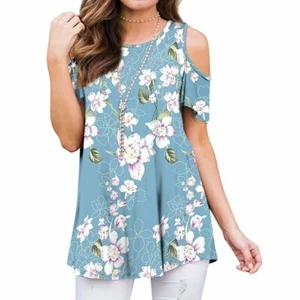 Hubery Top Blouse Tunic XL Shirt Extra Large Womens Cold Shoulder Relaxed Ladies - Picture 1 of 4