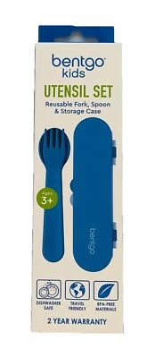 Juego de utensilios para niños bentgo tenedor de plástico reutilizable cuchara y estuche de almacenamiento sin BPA AZUL Foto 1 de 2