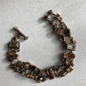 Patricia Locke 7 1/2" Bracelet Swarovski Crystals gold tone multi colored - Picture 1 of 5