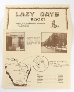 Lazy Days Resort Brochure and Card. On Fence Lake. Minocqua, Wisconsin - Picture 1 of 4