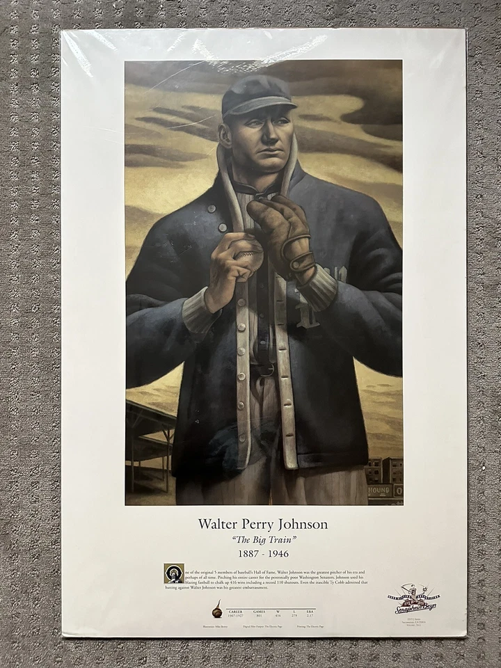 Póster Walter Johnson Litografía a Color Senadores de Washington 24" x 36" Nuevo Salón de la fama Foto 1 de 1