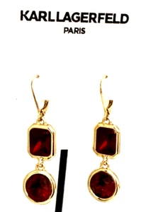 Neu mit Etikett Karl Lagerfeld Paris rotes Glas goldfarbene Ohrhänger - Bild 1 von 7