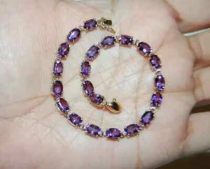 9Ct Lab-createdOval Amethyst Tennis Women's Bracelet 14K Yellow Gold Plated 7.5" - Picture 1 of 4