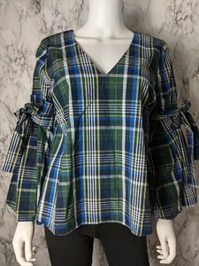 Gianni Bini Damen Medium Serena kariertes Glockenärmel-Oberteil Neu mit Etikett - Bild 1 von 12
