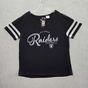 Las Vegas Raiders Women Shirt XL Black Logo Graphic V Neck Short Sleeve NFL NWT - Picture 1 of 10