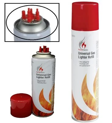 FLAMECLASSIC Spray de recarga de encendedor de gas butano universal 250 ml recargas encendedores adaptadores de válvula