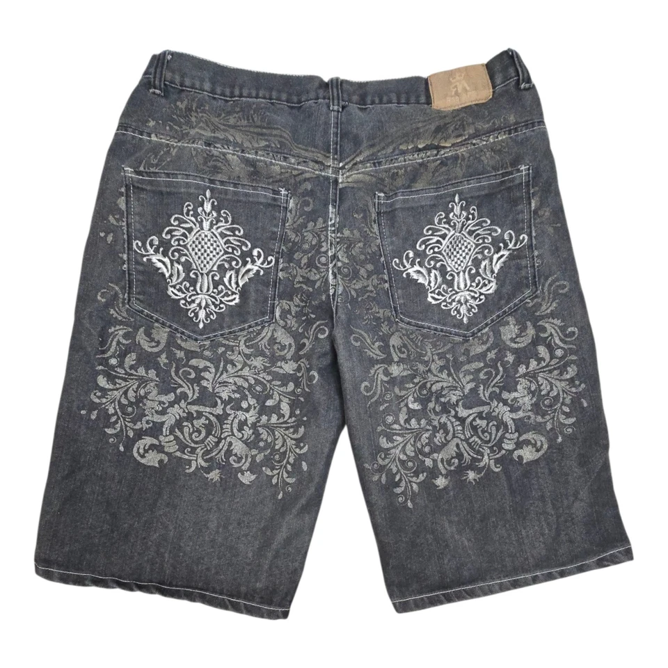 Vintage Y2K Red Ape Skatista Baggy Bordado Preto Denim Jorts 40 Streetwear - Imagem 1 de 4