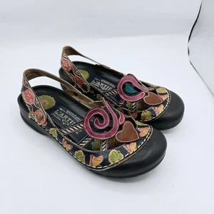 L'ARTISTE BY SPRING STEP BOMBAY WOMENS 37 US 6.5 HANDPAINTED LEATHER SLIDE CLOGS - Picture 1 of 9