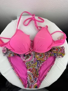 Victoria's Secret Bikini Top 32B Aerie Paisley Bottoms Size Small - Picture 1 of 8
