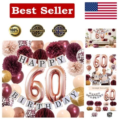 Decoraciones para mujer 60 cumpleaños oro rosa - Elegante conjunto borgoña y champán Foto 1 de 4